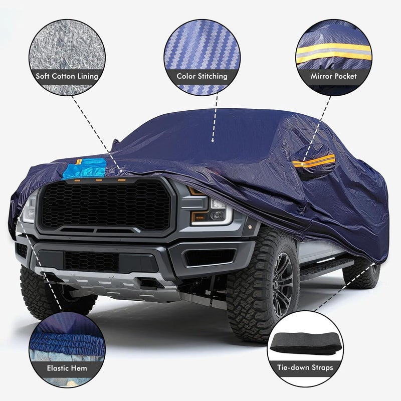 DINGHAO Car Cover Waterproof All Weather, 6 Layers Outdoor Full Exterior Cover Rain Sun UV Snowproof Protection with Zipper Cotton, Mirror Pocket for Ford F-150 Raptor - Image 2